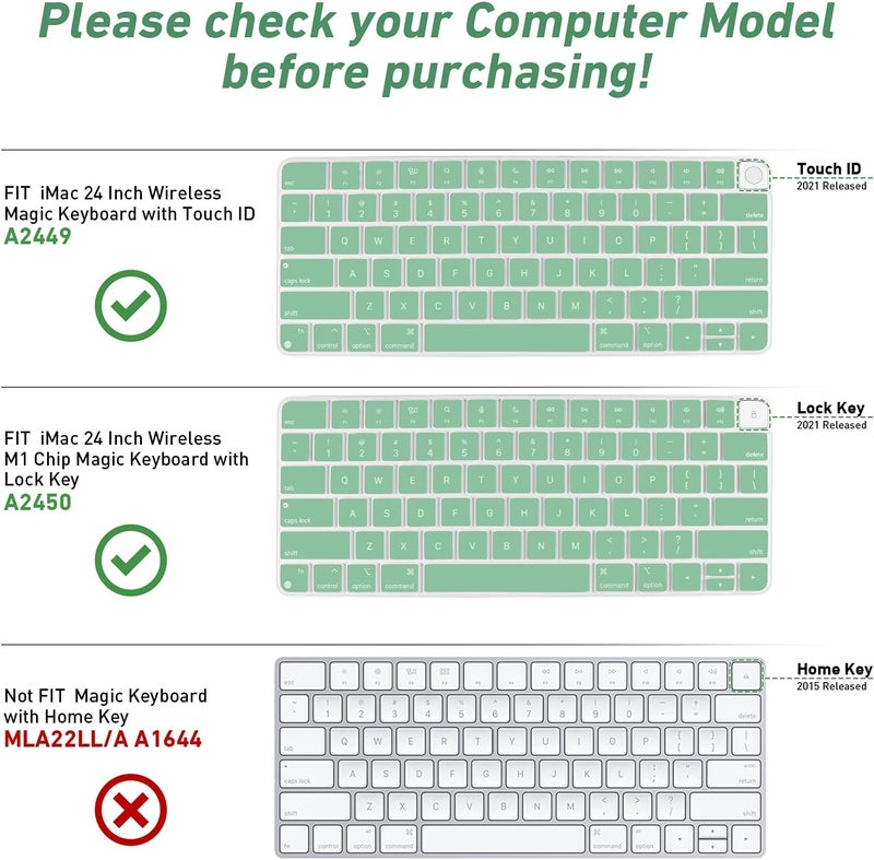 Allinside Silicone Keyboard Cover for iMac Magic Keyboard A2449/A2450, Protective Skin for iMac 24" Wireless Keyboard Released in 2021, US Layout, Light Green - Image 3